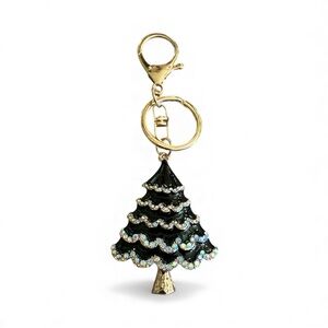 🎄 Green & White Crystal Christmas Tree Bag Charm Keychain Holiday Glam Sparkle